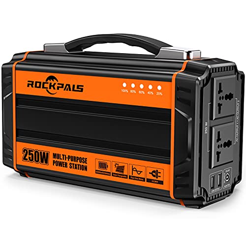 ROCKPALS 250-Watt Portable Generator Rechargeable Lithium Battery Pack Solar Generator with 110V AC...